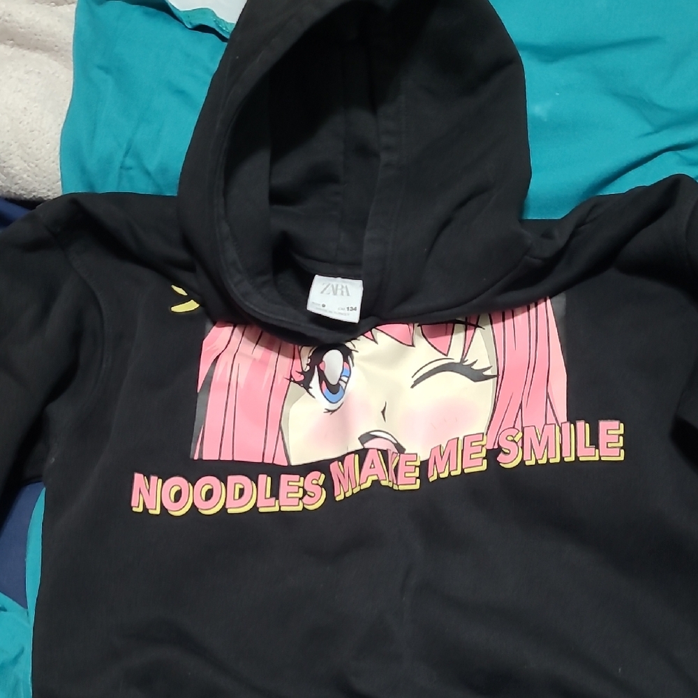Zara Black Hoodie with Pink Anime Graphic